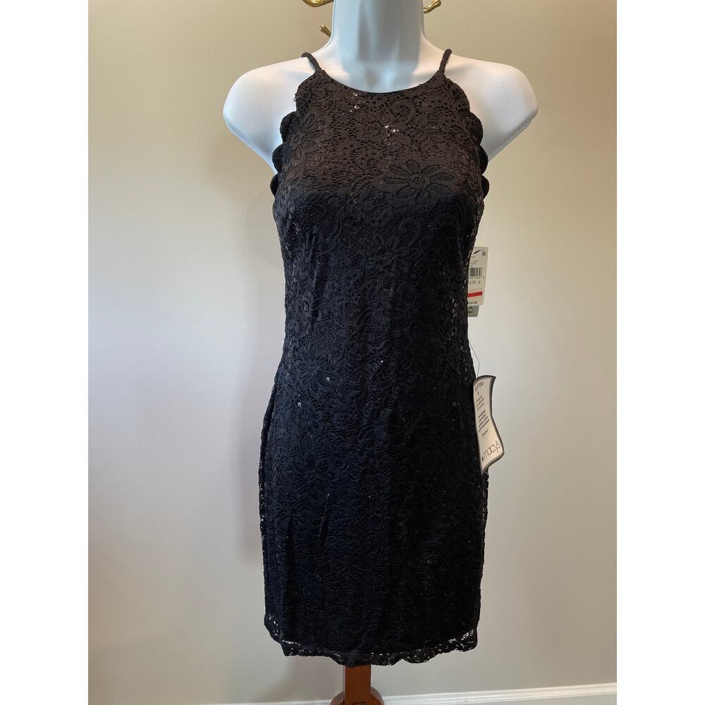 BCX Size 0 Black Lace Bodycon Dress Sequin Detail, NWT